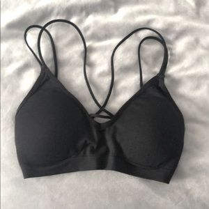 Crossed strap padded black bralette